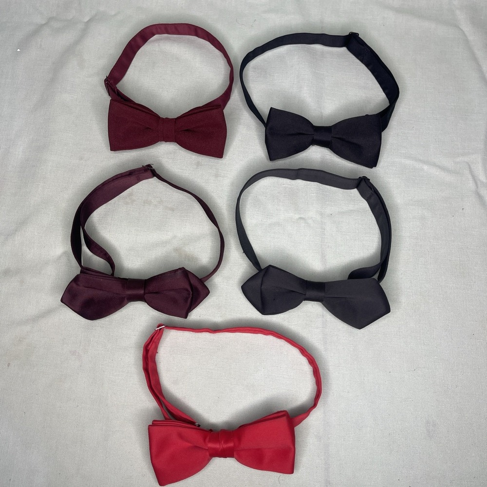 Vintage Pre Tied Bow Tie Lot 5 Adjustable Clip Formal Black Red Burgundy